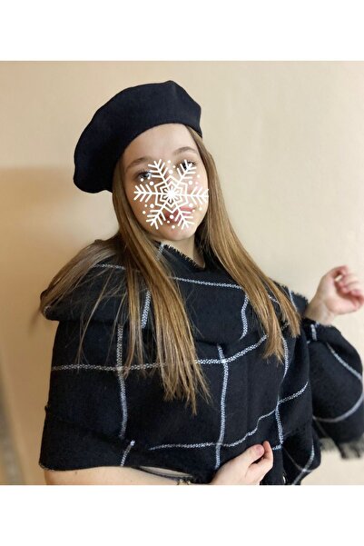sema aksesuar Black and White Striped Shawl Scarf and Painter Beret Set of 2 ...
