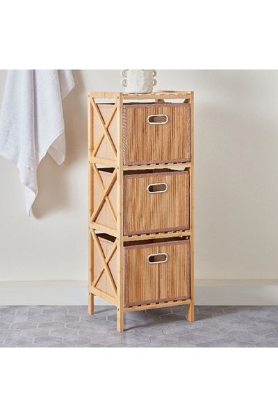 Home Box Natura Bamboo 3-Drawer Bathroom Cabinet
