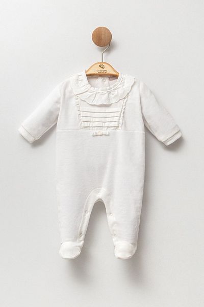 Cassiope Soft Textured and Ruffle Detailed Baby Girl Jumpsuit - Snap Closure