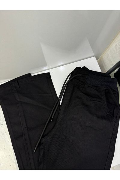 ALKANO Black Canvas Ribbed Pants