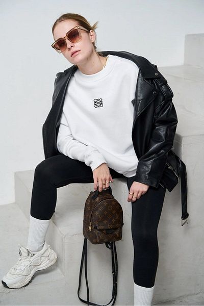 The Champ Clothing Λευκό φούτερ με λαιμόκοψη με στάμπα Fleece Oversize