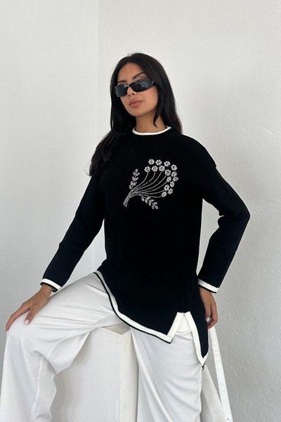 Ded COLLECTION Tunica de dama tricotata cu broderie florala la piept
