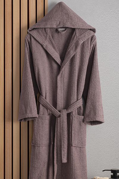 Güvenal EOS Unisex Σετ μπουρνούζι με ριγέ βαμβακερή κουκούλα - ρόμπα και δώρο