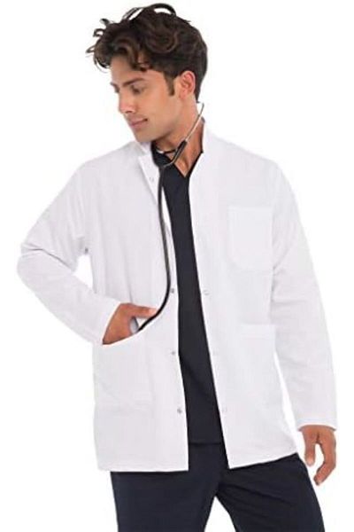 TRENDAY TEKSTİL Men's White Long Sleeve Medium Length Apron Doctor Nurse Teacher Uniform White Apron