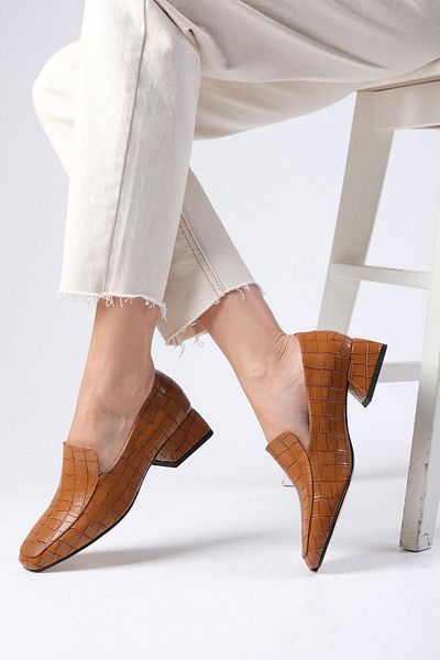 Mio Gusto Gaia Tan Colored Animal Patterned Women's Low Heel Shoes - Blunt Toe