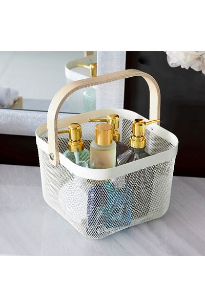Home Box Storage Basket with Wooden Handle - 25x25x17 cm