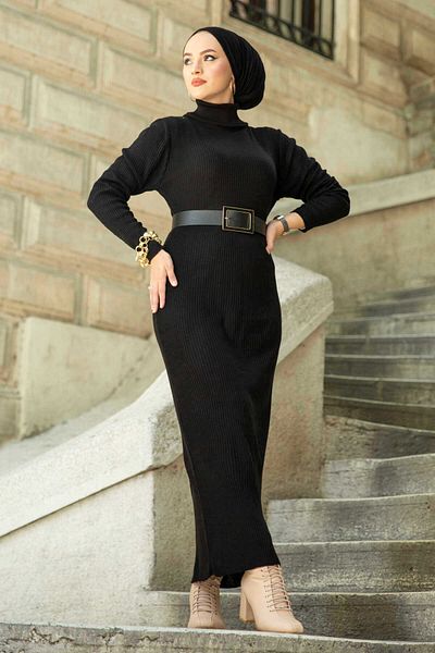EBRUTESETTÜR Black Knitwear Hijab Dress - High Top