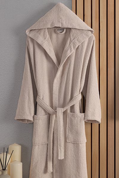 Güvenal EOS Unisex Σετ μπουρνούζι με ριγέ βαμβακερή κουκούλα - ρόμπα και δώρο