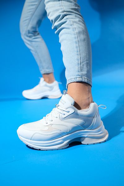 LuviShoes CROWN, alb, gri, pantofi sport, cu șireturi, cu talpă groasă