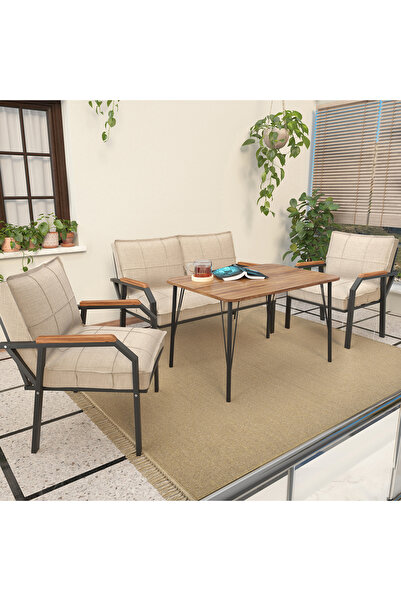 Mygusi Hayal Balkon, Bahçe, Cafe, Metal Kanepe Koltuk Takımı , Bahçe Mobilyası, 60x90 Masalı - 211 Krem