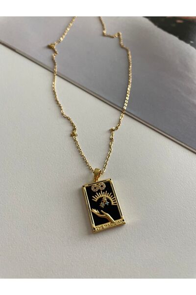LARİS ACCESSORİES Siyah Sonsuzluk Gold Tarot Çelik Kolye (Sihirbaz Sembolü)