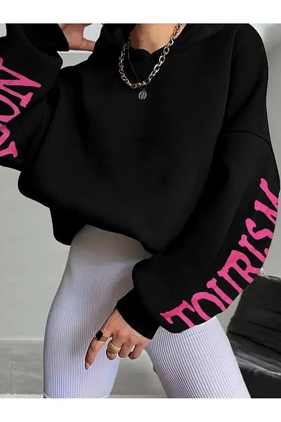 Know Černá oversize dámská mikina s kapucí s potiskem Spider Girl