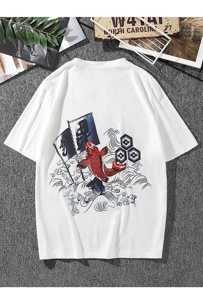 Know Ανδρικό μπλουζάκι με πλάτη White Goldfish με στάμπα oversize