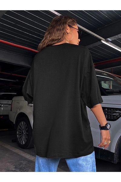 Know Schwarzes, bedrucktes Oversize-T-Shirt für Damen von Compeltition