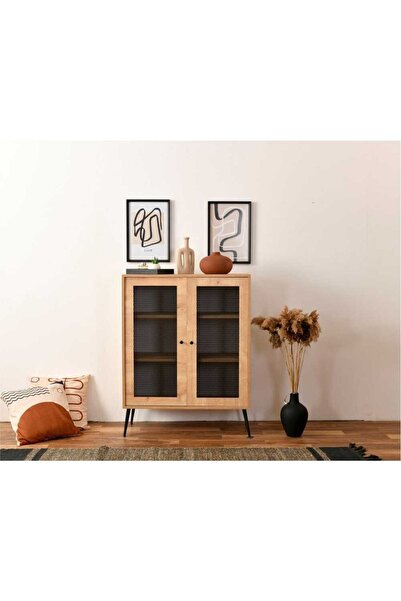 Genel Markalar Vega Ahşap Çok Amaçlı Dolap / Büfe Endüstriyel Tel Örgü Detayl...