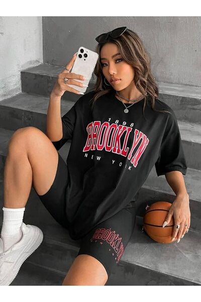 Know Női fekete oversize Brooklyn nyomtatott harisnya szett