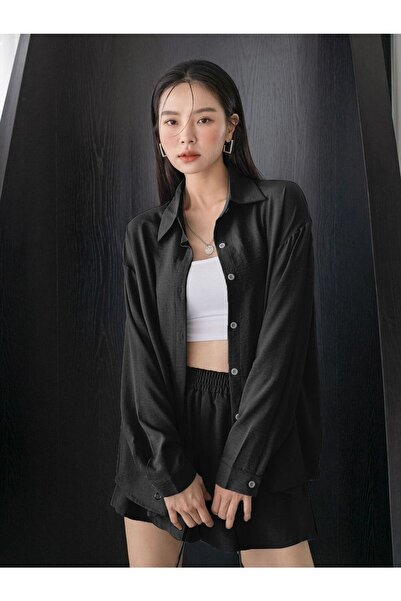 Know Női fekete Aerobin felső és alsó ing és rövidnadrág öltöny Oversize