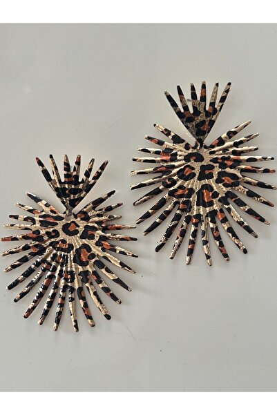 tones official Modern Büyük Metal Baskılı Leoparlı Küpe