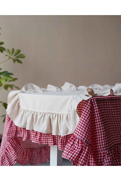 KaiHome Organic Red Checkered Frilly Tablecloth / Picnic Cloth 160X220