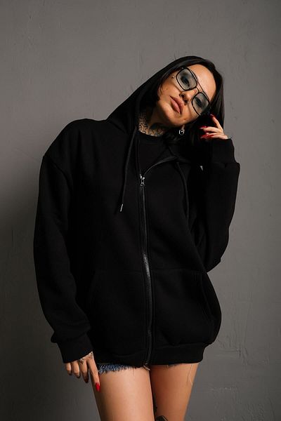 Know Cardigan oversize, cu fermoar, imprimat oficial, negru, cu spatele