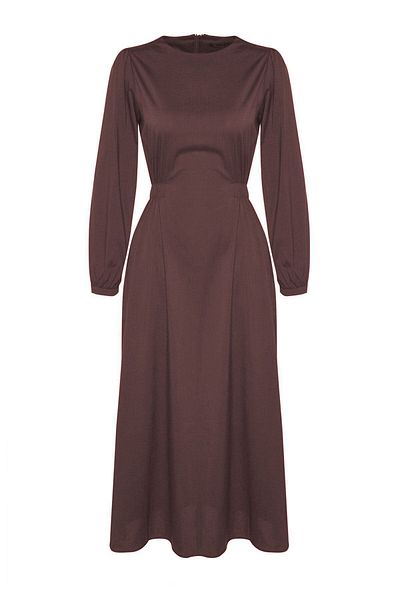 Know Hnědé šaty Zara Crep s detailem v pase