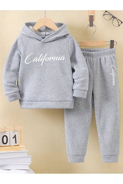 THEKONT California Handwritten Unisex Cotton Bottom Top Children's Tracksuit Set