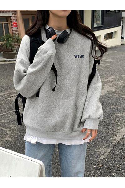 Know Γυναικείο φούτερ σε γκρι We Ar Printed Oversize Crew Neck
