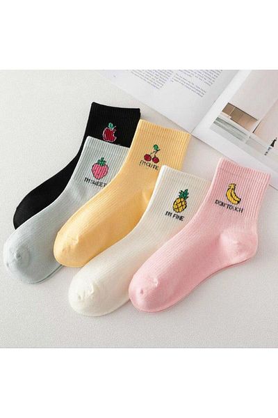SOCKSHION Комплект дамски ботуши с цветни плодови шарки - Стилни и удобни ботуши Чорапи за крака 5 чифта
