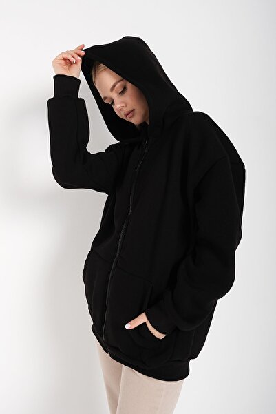 Know Black Oversize Women's Sweatshirt - 3 Thread Zipper