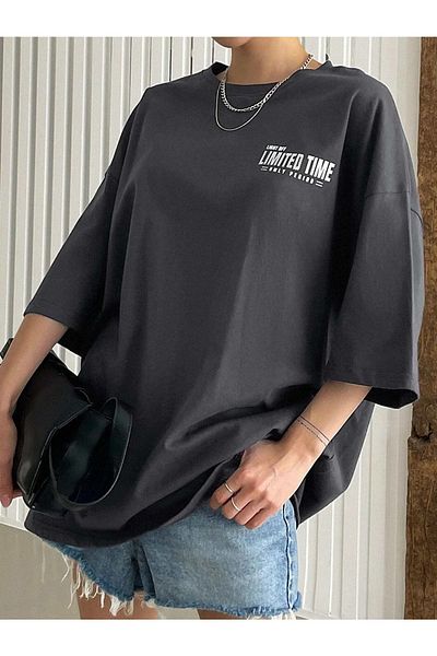 Know Dámské kouřové oversize tričko s časově omezeným potiskem