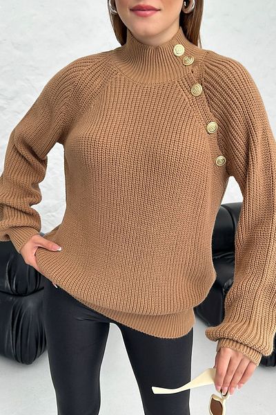 Know Nerzpullover für Damen mit hohem Kragen und Knopfdetails