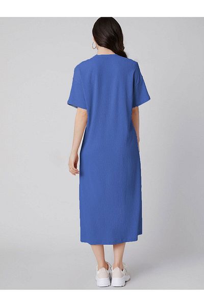 Know Indigo Crinkle Wrap Dress