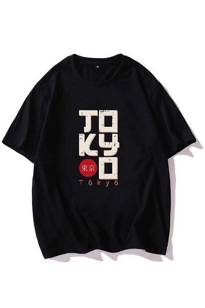 Know Ανδρικό μαύρο μπλουζάκι Tokyo με στάμπα oversize μπλουζάκι