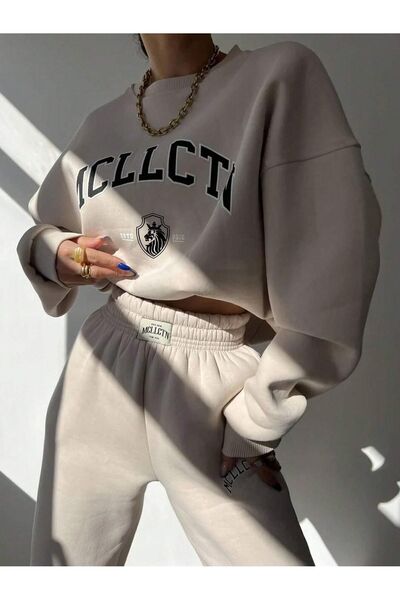 Know Дамски голям суичър с 3 нишки от норка Mcllctn с щампа с кръгло деколте