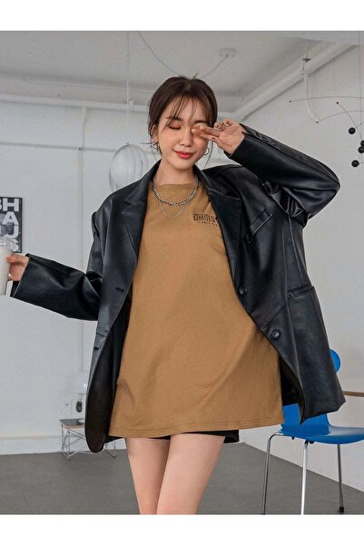 Know Women's Camel Oversize Limited Time Printed Tshirt