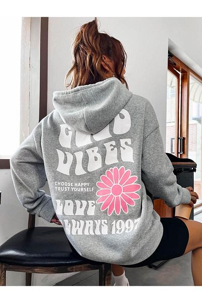 Know Graues „Good Vibes 1997“-Kapuzenpullover mit Print für Damen