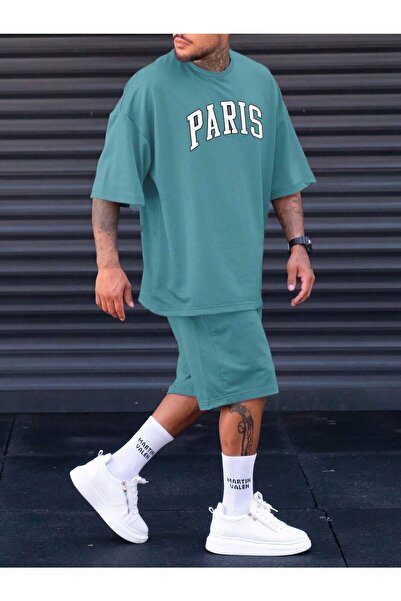 Know Men's Mint Paris Printed Oversize Shorts Set