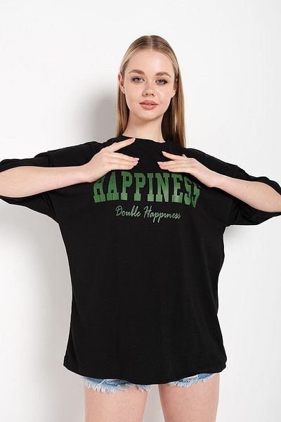 Know Tricou oversize cu imprimeu Black Happiness de damă