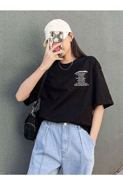 Know Tricou oversize cu imprimeu Nothing For Nothing de damă