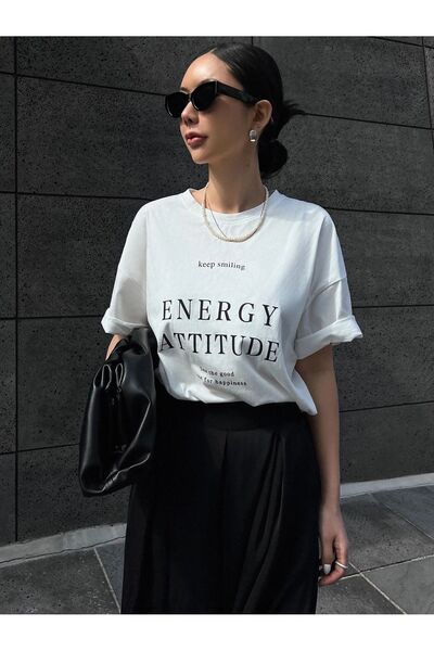 Know Dámské bílé oversize tričko Energy Attitude s potiskem