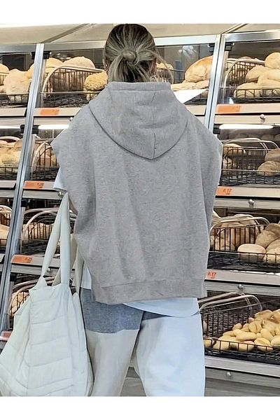 Know Dámská 3vláknová šedá mikina s rozparkem a kapucí bez rukávů