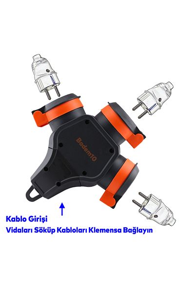 Badem10 3-Piece Ip54 Socket - Mobile Grounded and Plug Wireless Child-Proof Monophase Multiplier Hanging Plug