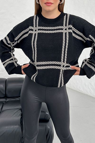 Know Pulover Tricotaj - Model în carouri negre