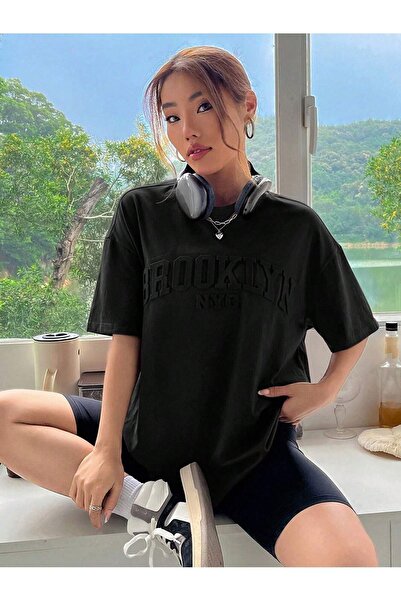 Know Women's Black Brooklyn Nyc Printed Oversize T-Shirt