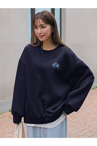 Know Női sötétkék száraz hegyi nyomott oversize pulóver