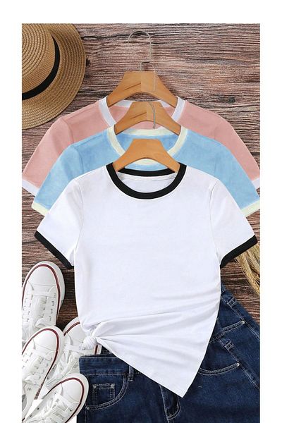 Know Unisex 3 Pack Χτενισμένο βαμβακερό μπλουζάκι Interlock Ροζ BabyBlue Λευκό