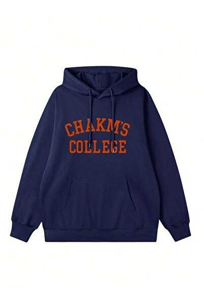 Know Kadın Lacivert Chakms College Baskılı Kapüşonlu Sweatshirt