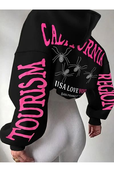 Know Černá oversize dámská mikina s kapucí s potiskem Spider Girl