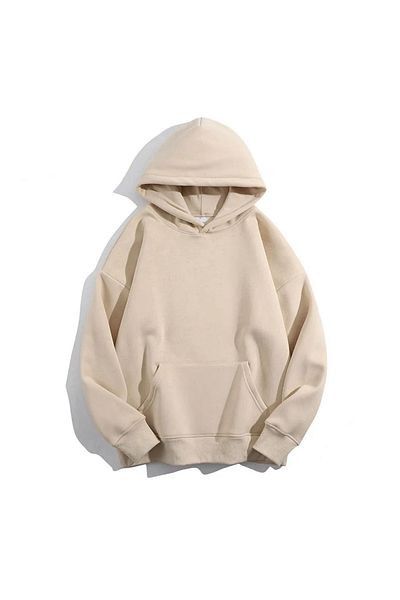 Know Beigefarbenes Oversize-Sweatshirt mit Kapuze für Damen – 3 Fäden