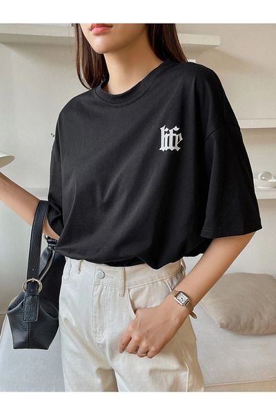 Know Women's Black Life Attitude Printed Oversize T-shirt